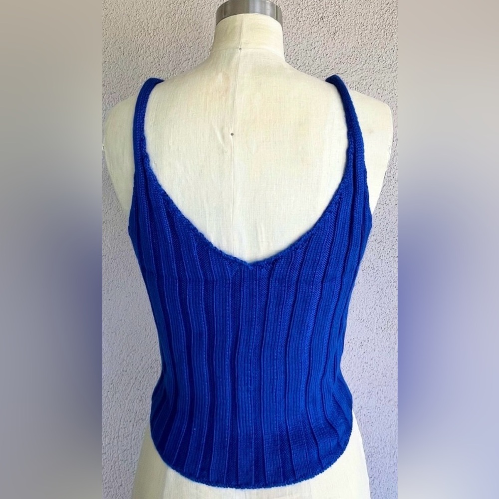 Blue Ribbed Knit Tank Top - Picture 2 of 2